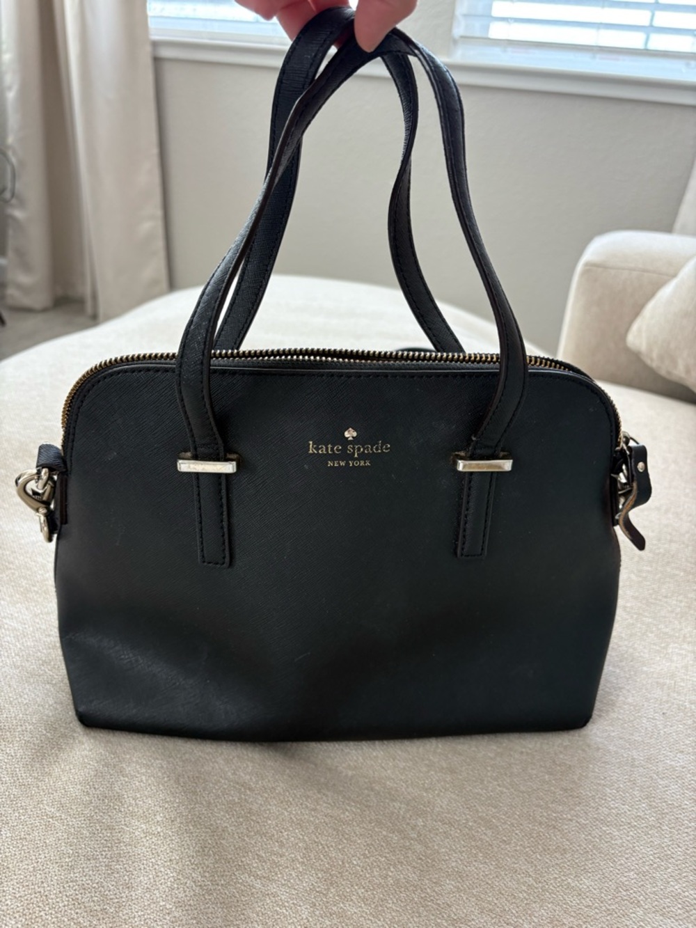 kate spade black Saffiano Leather Dome Satchel